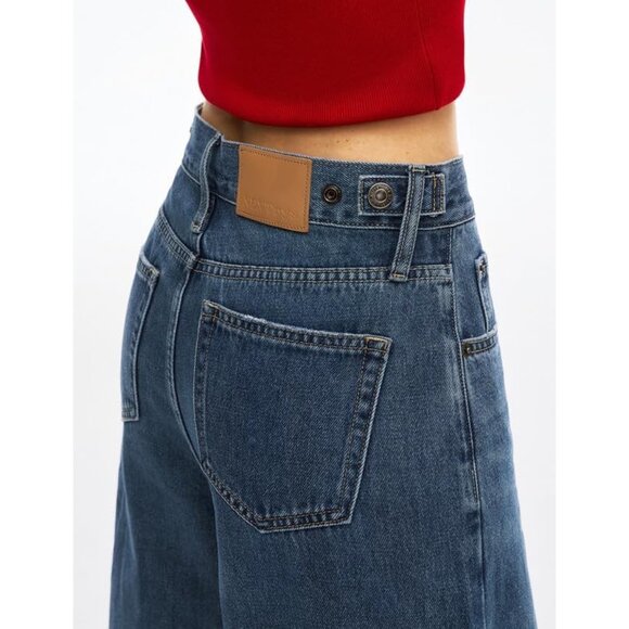 Women's Baggy Jeans Junior Fit High Rise Wide Leg Denims with Snap - Picture 3 of 7